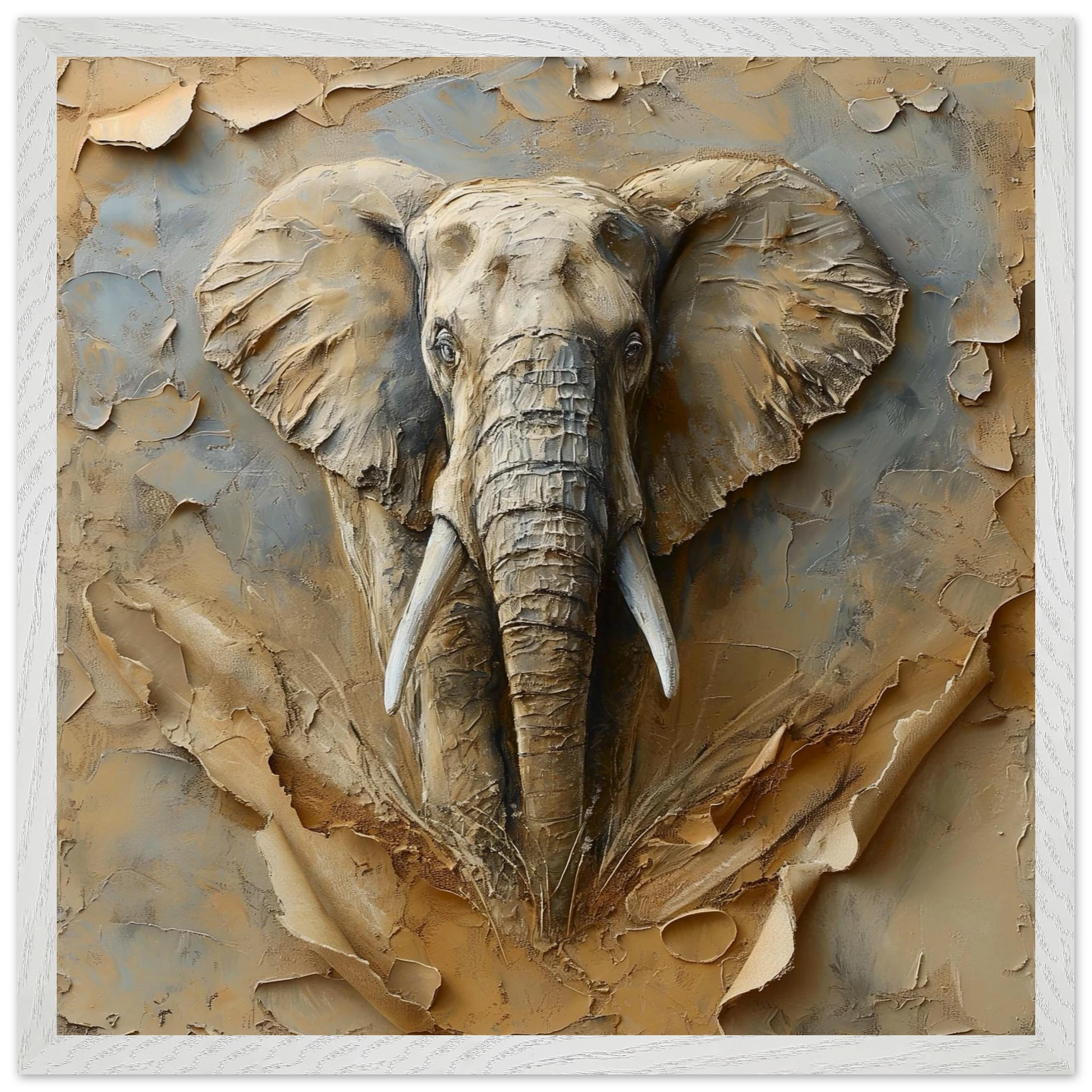 3D wall art of an elephant head on a textured background