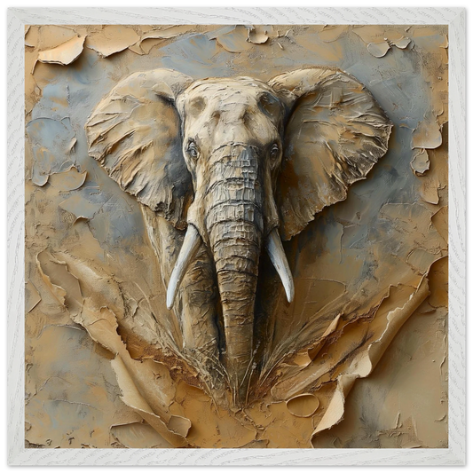 3D wall art of an elephant head on a textured background