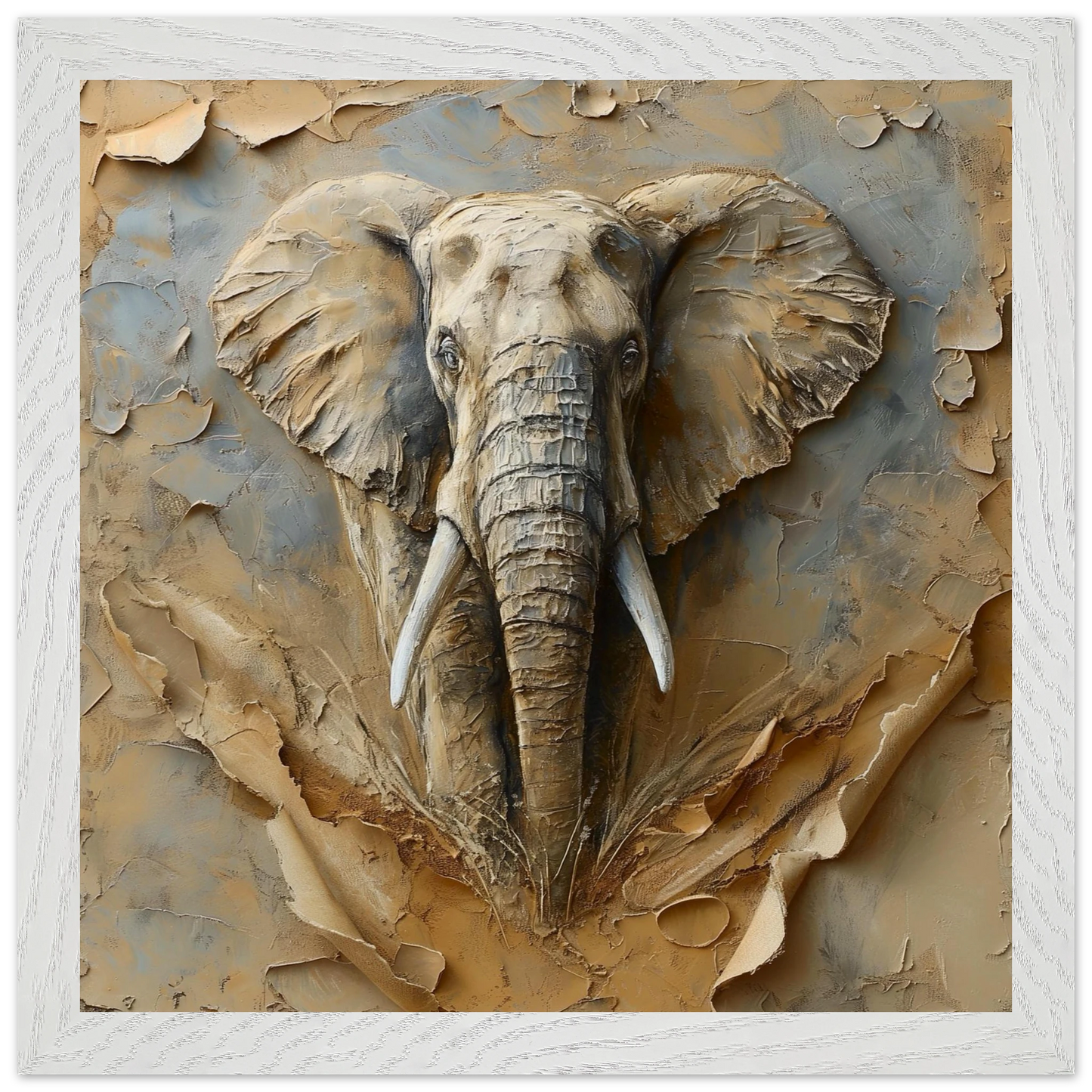 3D wall art of an elephant head with textured background