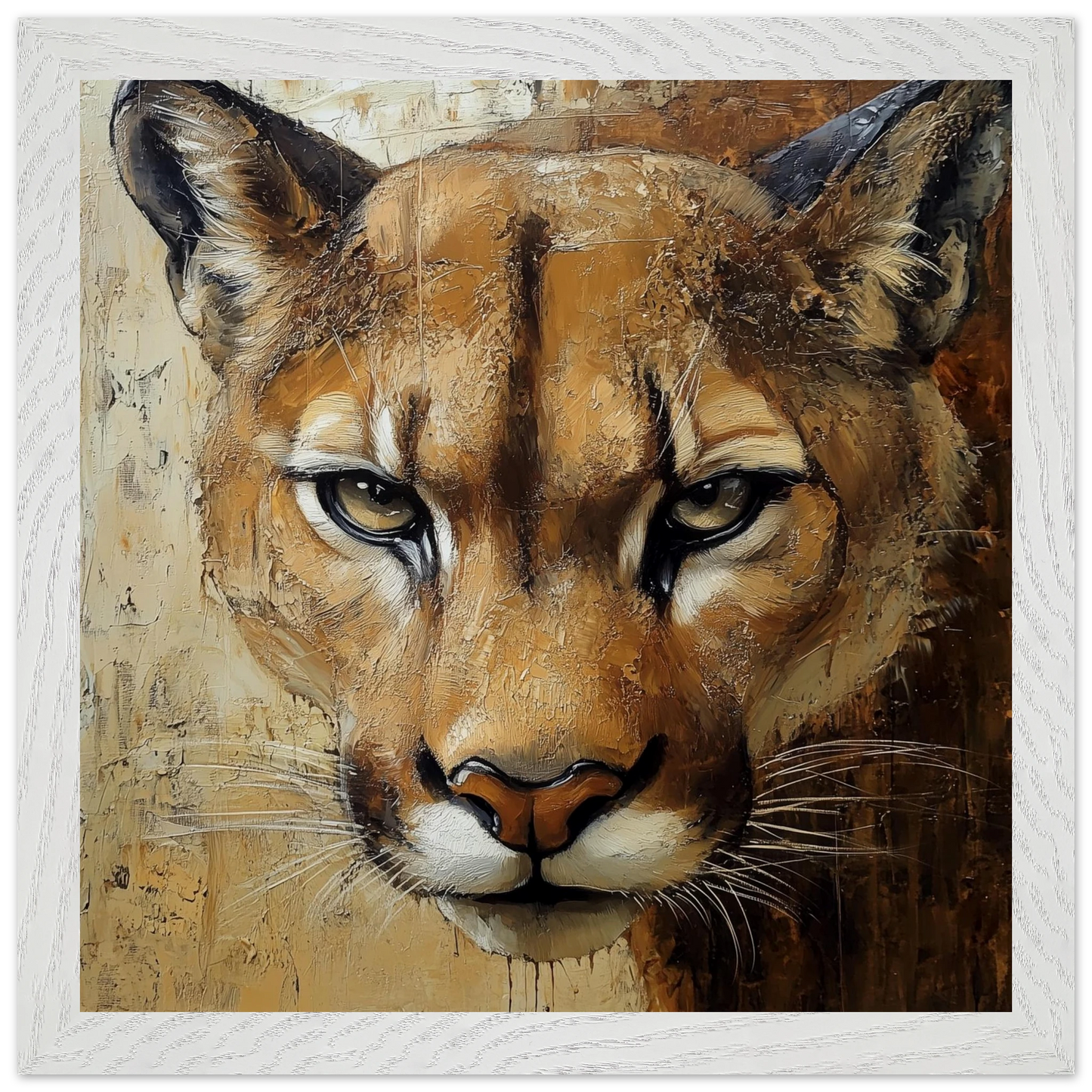 Artistic depiction of a cougar's face on a textured background