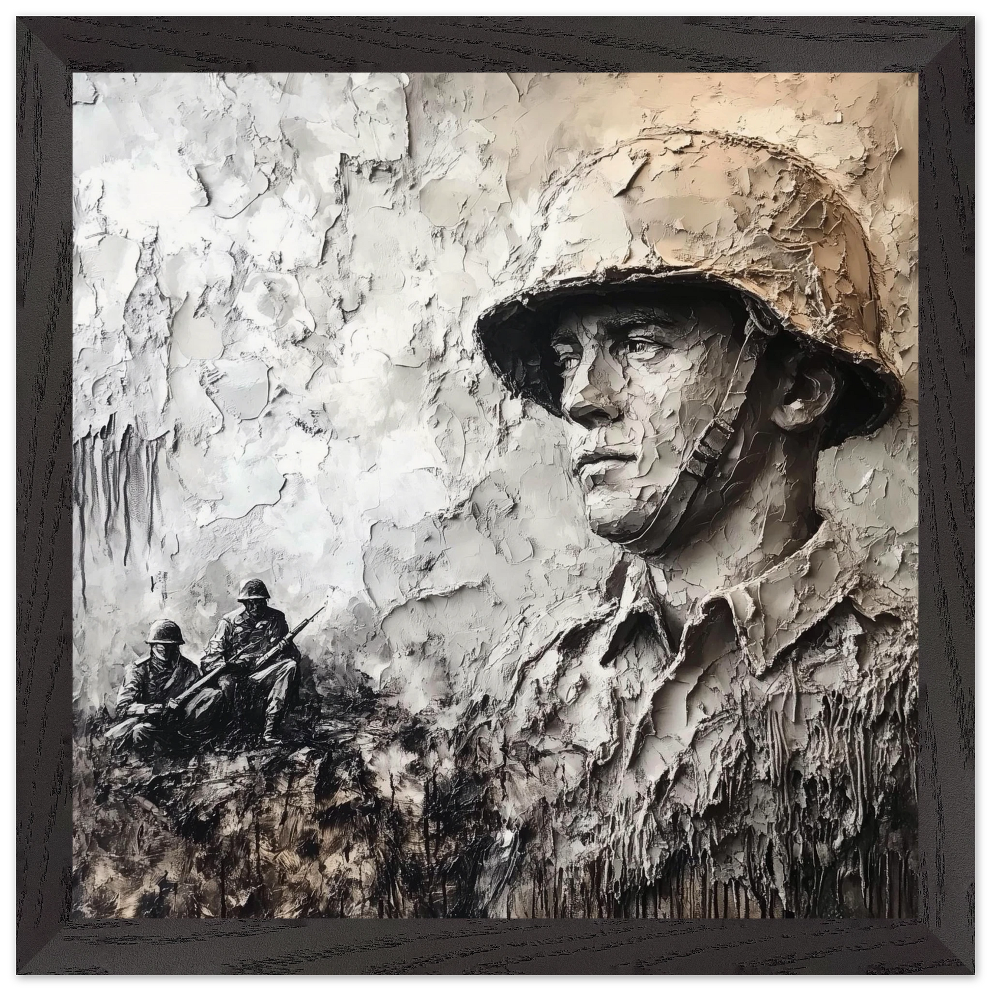 Artistic depiction of a soldier with a textured background
