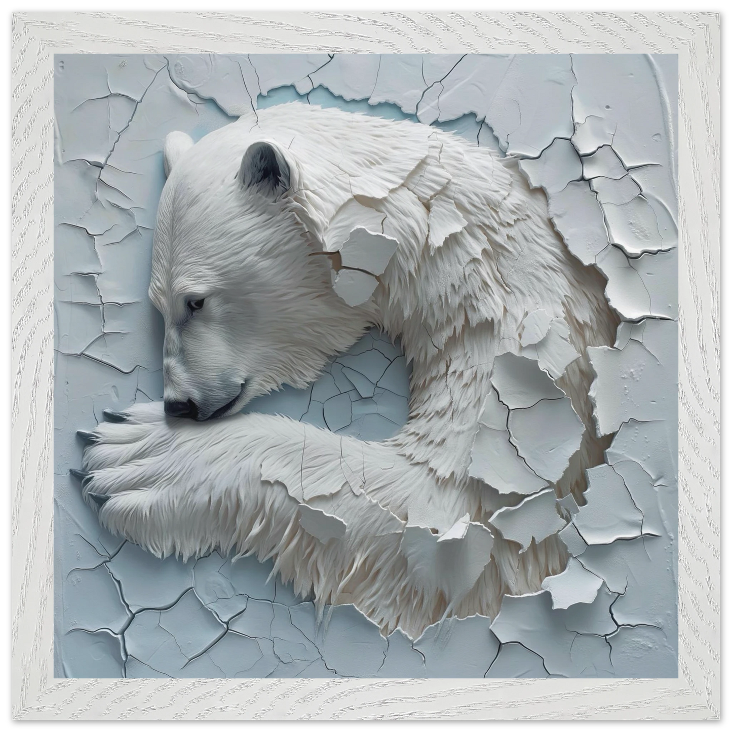 3D paper sculpture of a polar bear on a textured blue background